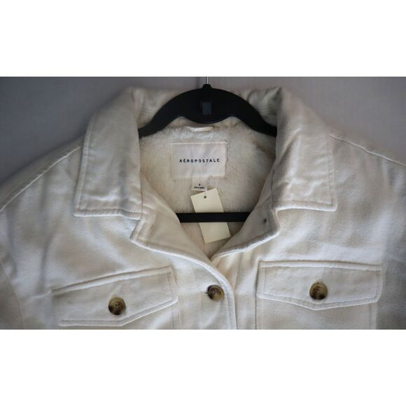 Aeropostale 9569 Women's Sz S Ivory Flannel Sherpa-Lined Shirt Jacket Shacket - Picture 6 of 10